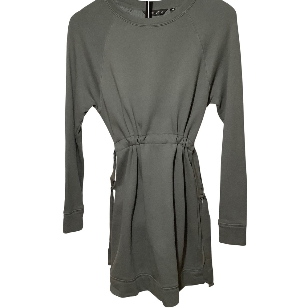 Athleta XS Dress Long Sleeve Drawstring Waist Casual Olive‎ Green